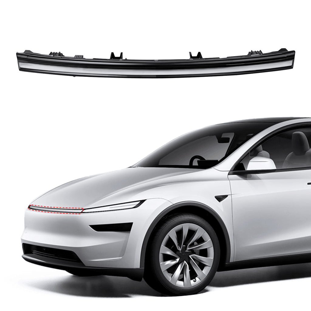 Slim car light bar beside a white car.