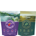 Purple tropical antioxidant and green greens-blend Pure Choice pouches side by side.