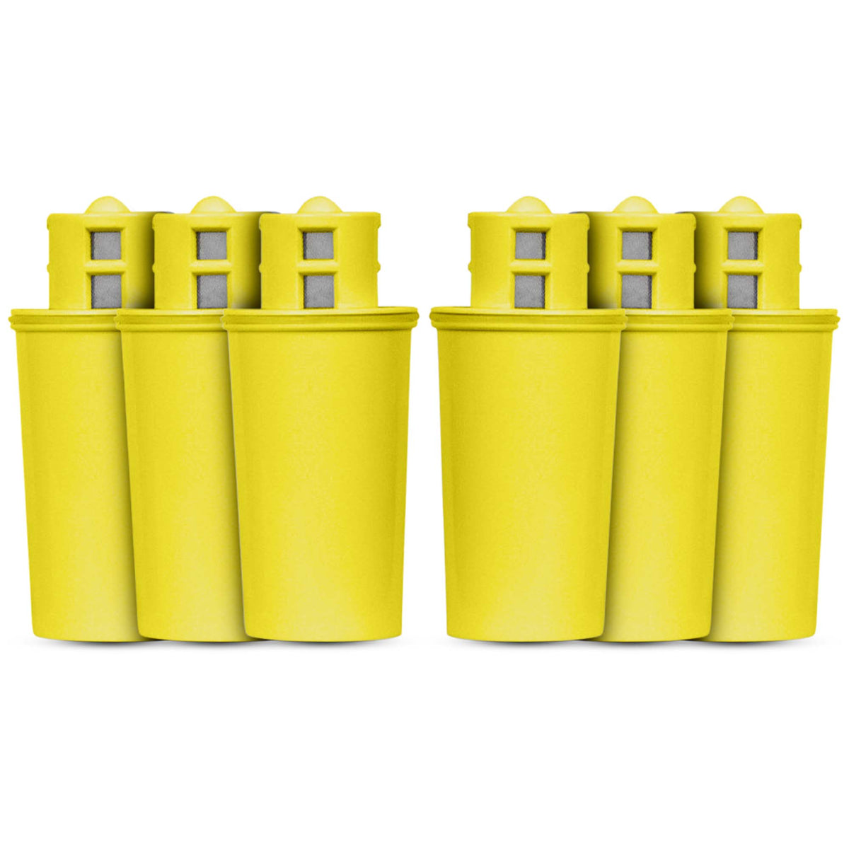Six yellow filter cartridges.