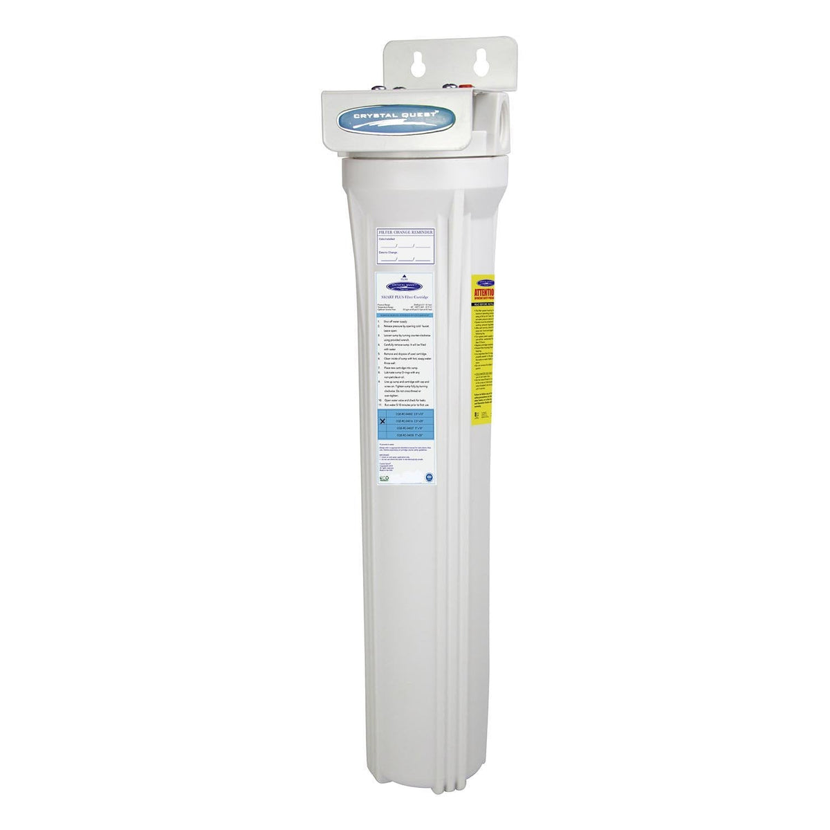 Single white filter housing with a mounting bracket.