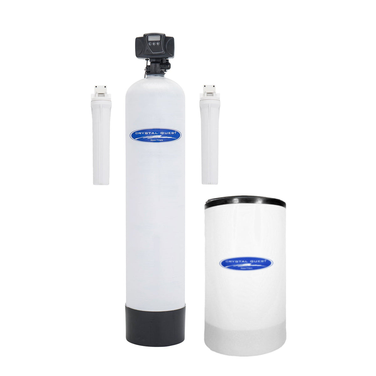 White filter cylinder with side cartridges beside a shorter filter cartridge.