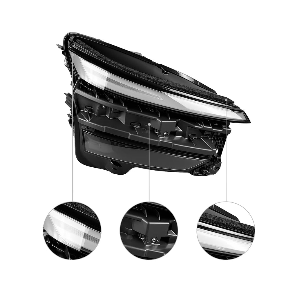 Headlight assembly with lens detail insets.